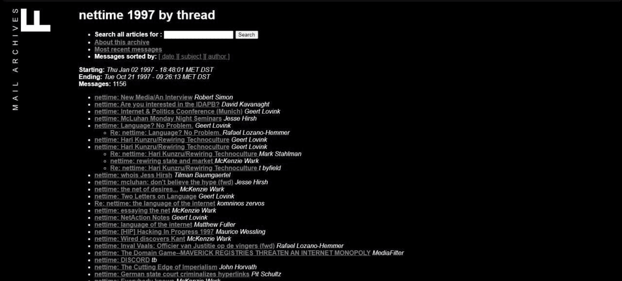 web.archive.org/web/19971021152252/http://www.factory.org/nettime/archive/index.html#start